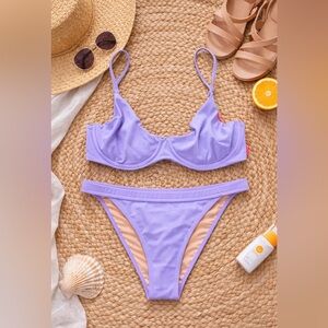 Doll NWT Lilac Bikini Full Coverage Bottoms M Underwire Top L Sz M/L